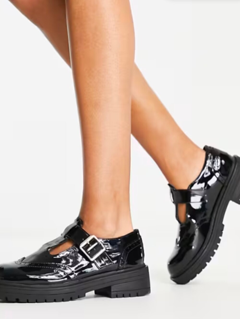 ASOS Black Patent Wide Fit Luca T-bar Chunky Shoes 4